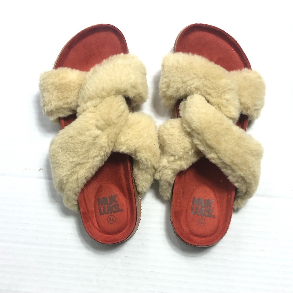 The Original Muk Luks faux sherpa slide crisscross Slippers  Women's sz …